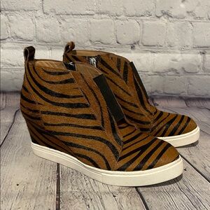 Paolo Zebra Stripe Brown and Black Calf Hair Wedges Size 5.5
